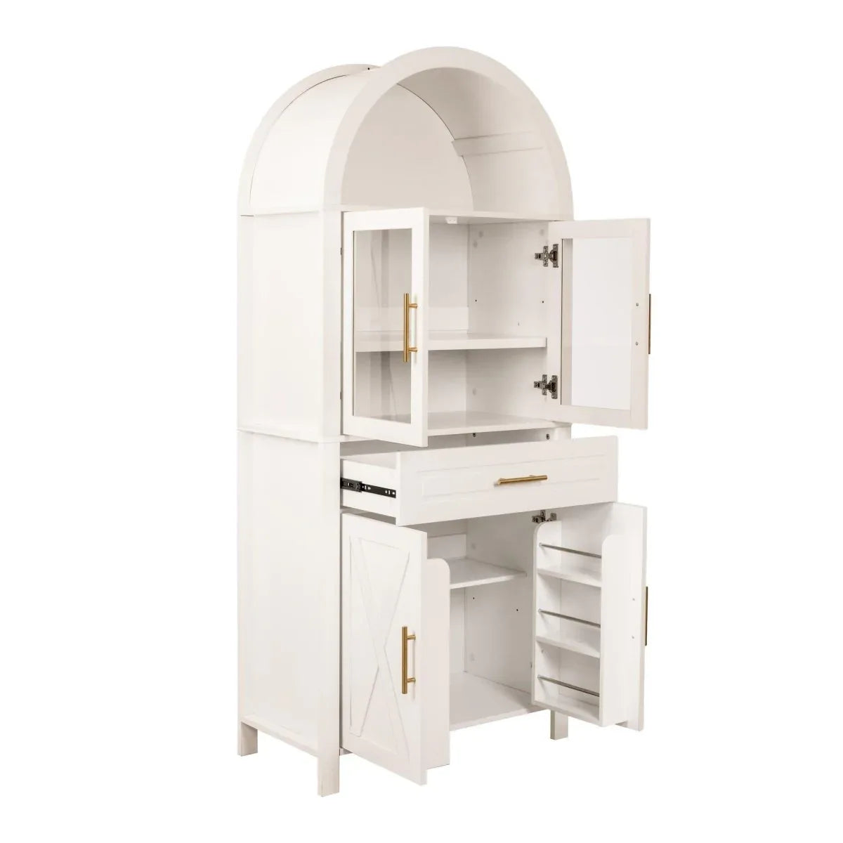 Farmhouse Arched Glass Door Kitchen Pantry Cabinet - Omega Lifestyles