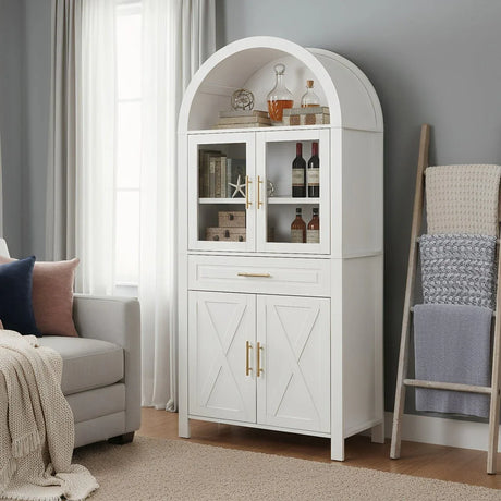 Farmhouse Arched Glass Door Kitchen Pantry Cabinet - Omega Lifestyles
