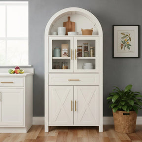 Farmhouse Arched Glass Door Kitchen Pantry Cabinet - Omega Lifestyles