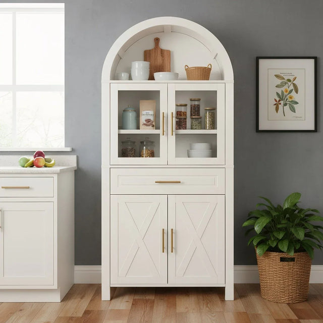 Farmhouse Arched Glass Door Kitchen Pantry Cabinet - Omega Lifestyles