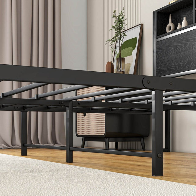 Full Metal Platform Bed Frame With Storage Headboard Full - Omega Lifestyles