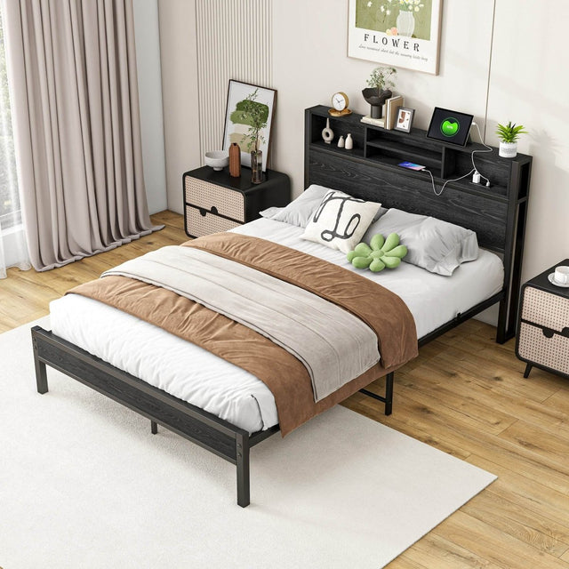 Full Metal Platform Bed Frame With Storage Headboard Full - Omega Lifestyles