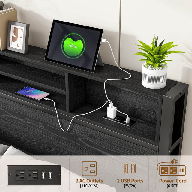 Full Metal Platform Bed Frame With Storage Headboard Full - Omega Lifestyles