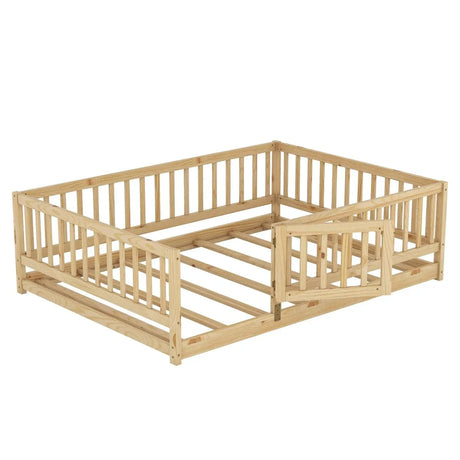 Full Pine Montessori Floor Bed With Fence Full - Omega Lifestyles