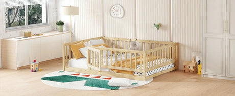 Full Pine Montessori Floor Bed With Fence Full - Omega Lifestyles