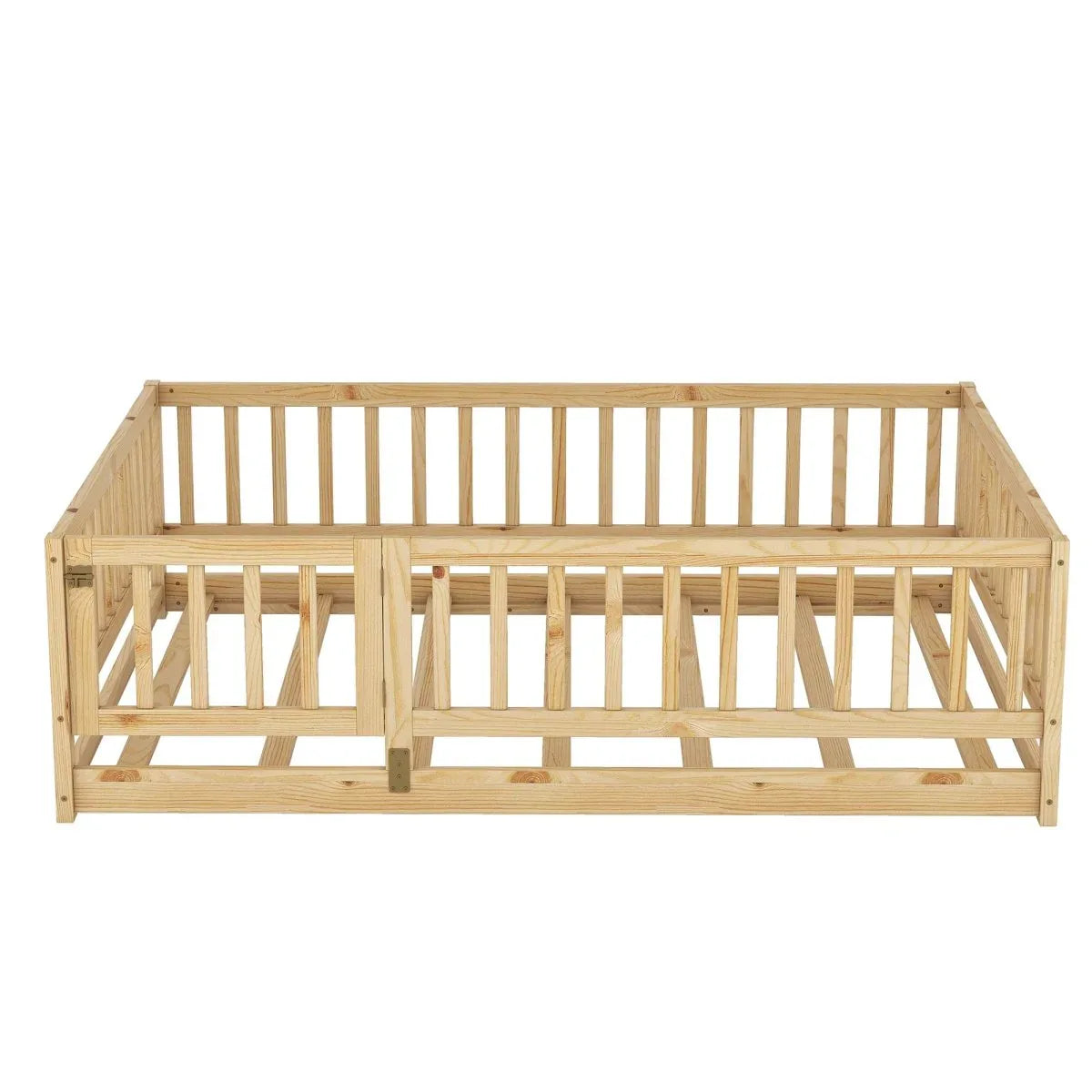 Full Pine Montessori Floor Bed With Fence Full - Omega Lifestyles