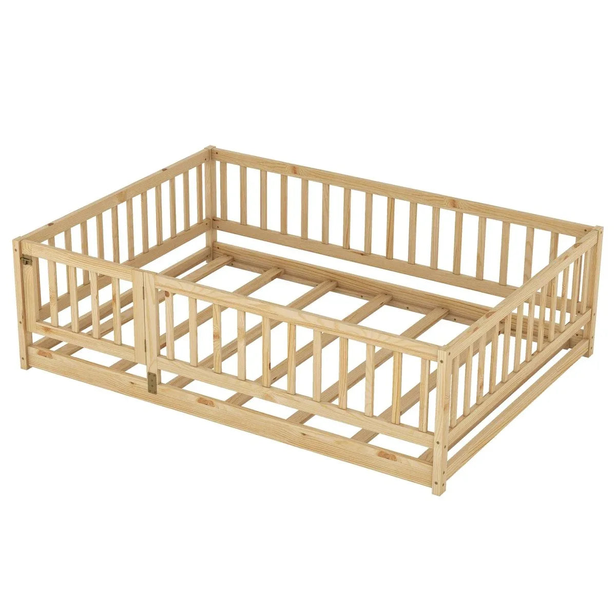 Full Pine Montessori Floor Bed With Fence Full - Omega Lifestyles