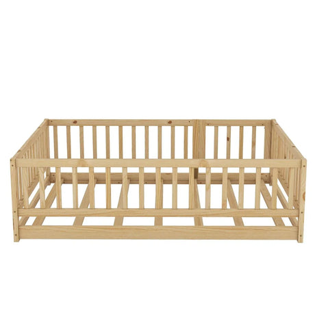 Full Pine Montessori Floor Bed With Fence Full - Omega Lifestyles