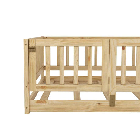 Full Pine Montessori Floor Bed With Fence Full - Omega Lifestyles