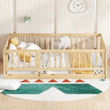 Full Pine Montessori Floor Bed With Fence Full - Omega Lifestyles