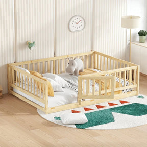 Full Pine Montessori Floor Bed With Fence Full - Omega Lifestyles