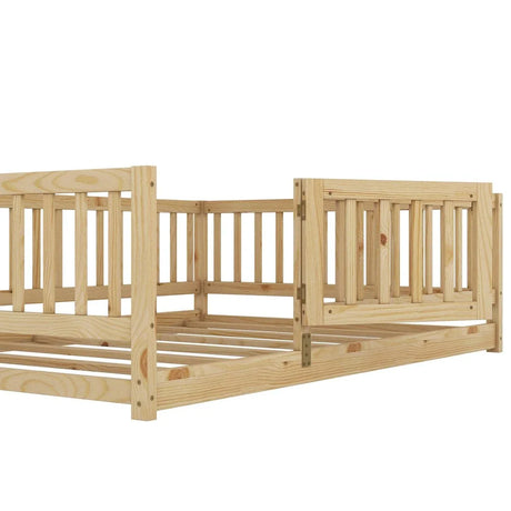 Full Pine Montessori Floor Bed With Fence Full - Omega Lifestyles