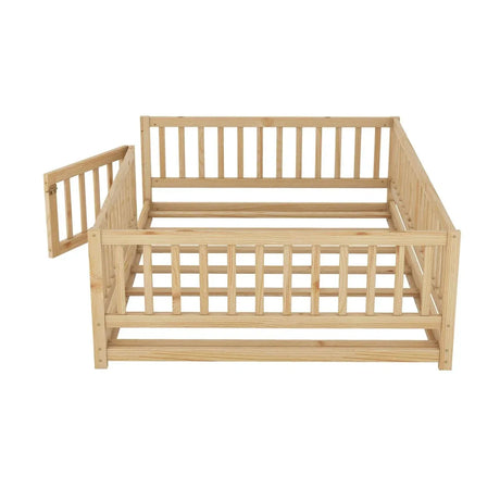 Full Pine Montessori Floor Bed With Fence Full - Omega Lifestyles