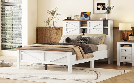 Full Platform Bed With Double Sliding Barn Door Charging Station - Blissora - Omega Lifestyles