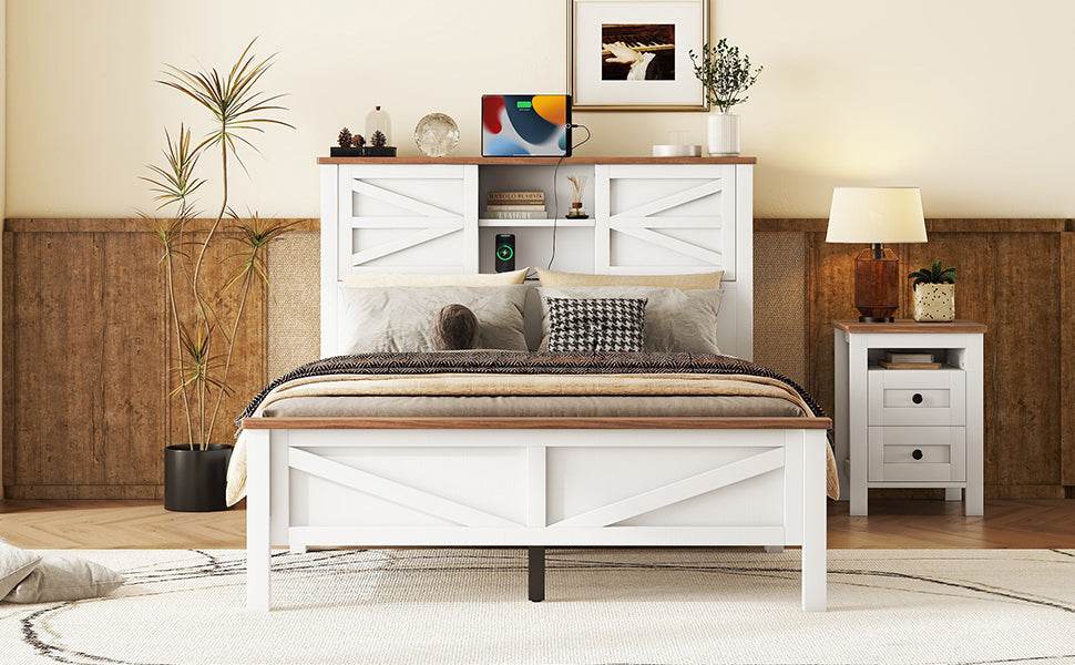 Full Platform Bed With Double Sliding Barn Door Charging Station - Blissora - Omega Lifestyles