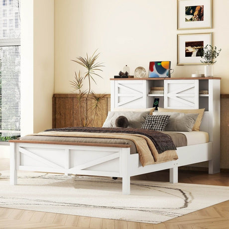 Full Platform Bed With Double Sliding Barn Door Charging Station - Blissora - Omega Lifestyles