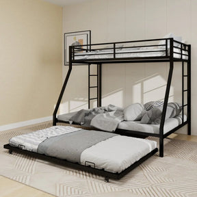 Full Size High-Strength Square Tube Iron Bunk Bed With Trundle - Omega Lifestyles