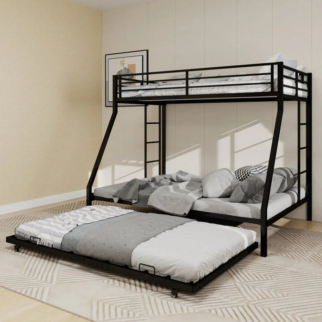 Full Size High-Strength Square Tube Iron Bunk Bed With Trundle - Omega Lifestyles