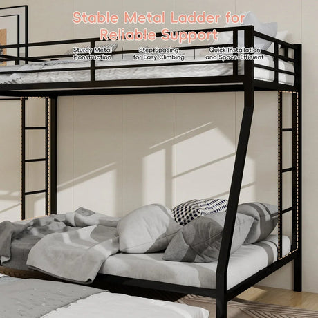 Full Size High-Strength Square Tube Iron Bunk Bed With Trundle - Omega Lifestyles