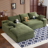 Green Corduroy Foam Compressed 4-Seat Sofa With Pillows - Omega Lifestyles
