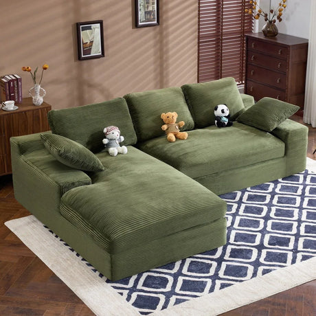 Green Corduroy Foam Compressed 4-Seat Sofa With Pillows - Omega Lifestyles