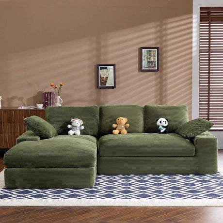 Green Corduroy Foam Compressed 4-Seat Sofa With Pillows - Omega Lifestyles