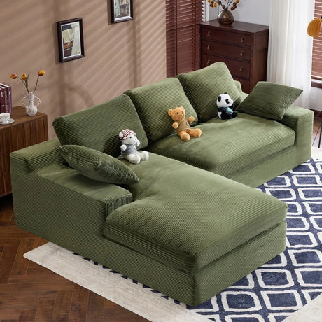 Green Corduroy Foam Compressed 4-Seat Sofa With Pillows - Omega Lifestyles