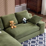 Green Corduroy Foam Compressed 4-Seat Sofa With Pillows - Omega Lifestyles
