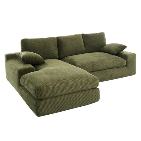 Green Corduroy Foam Compressed 4-Seat Sofa With Pillows - Omega Lifestyles