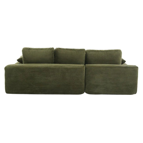 Green Corduroy Foam Compressed 4-Seat Sofa With Pillows - Omega Lifestyles
