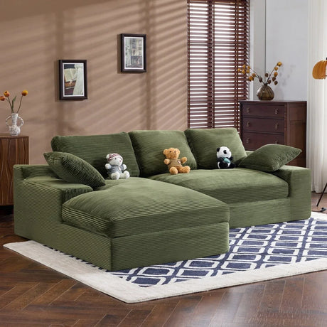 Green Corduroy Foam Compressed 4-Seat Sofa With Pillows - Omega Lifestyles