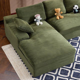 Green Corduroy Foam Compressed 4-Seat Sofa With Pillows - Omega Lifestyles