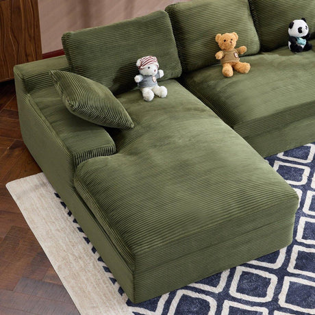 Green Corduroy Foam Compressed 4-Seat Sofa With Pillows - Omega Lifestyles