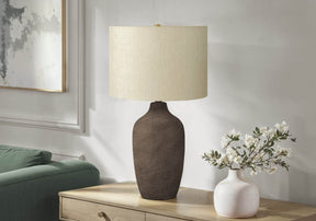 Grey Ceramic Table Lamp With Beige Linen Drum Shade - Omega Lifestyles
