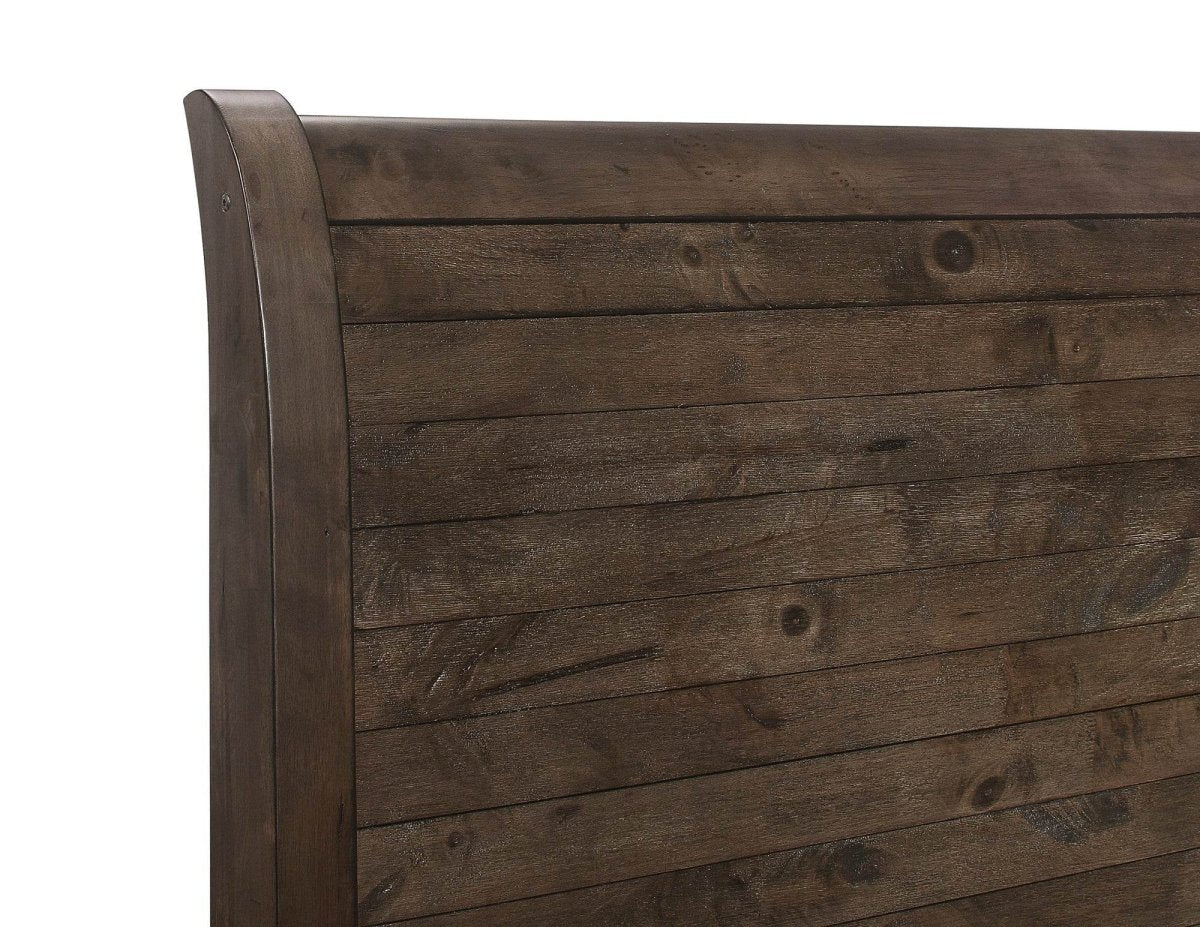 King Brown Engineered Wood Modern Rustic Sleigh Bed - Blissora - Omega Lifestyles