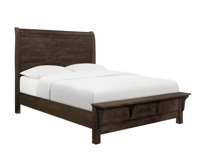 King Brown Engineered Wood Modern Rustic Sleigh Bed - Blissora - Omega Lifestyles