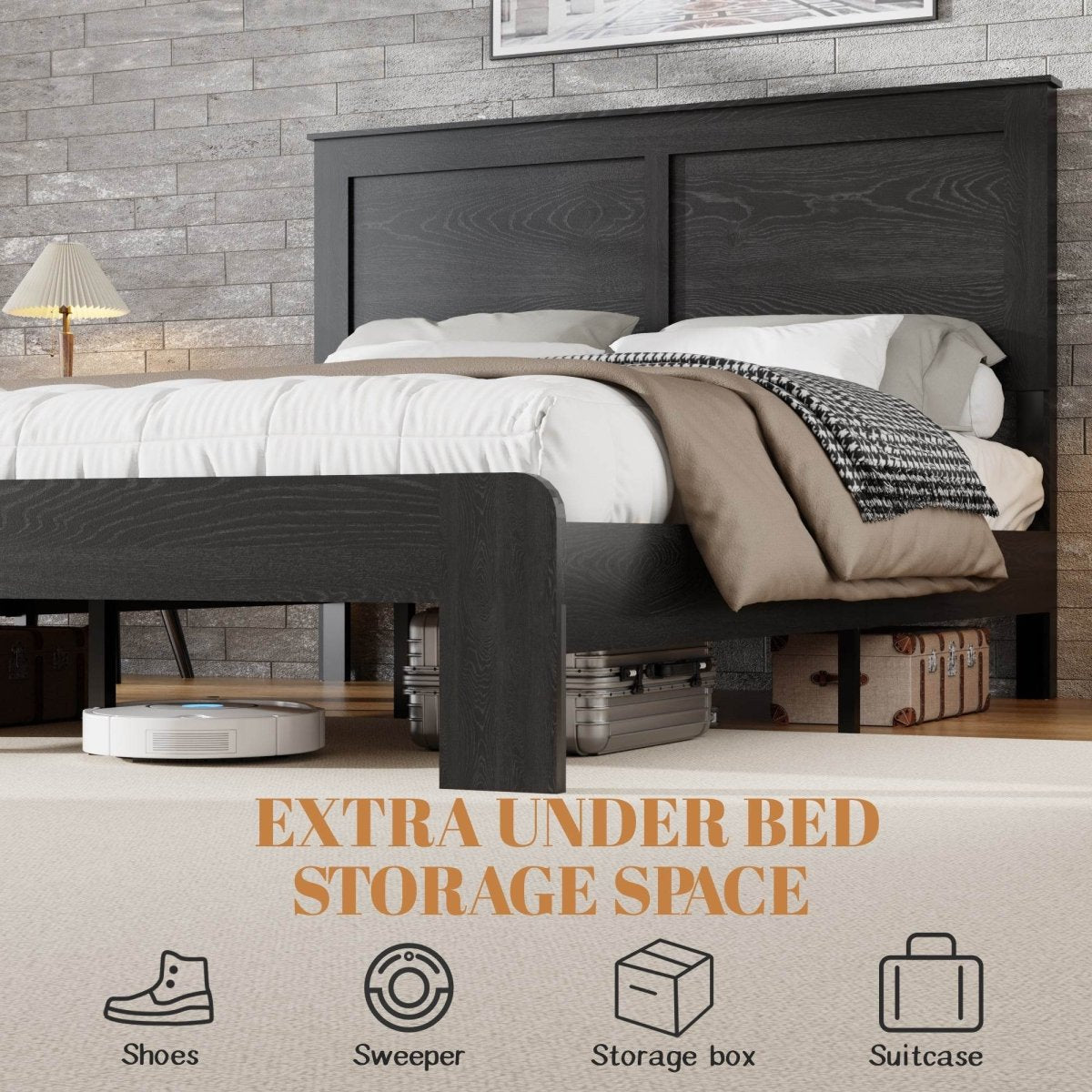 King Wood Platform Bed Frame With Understorage - Blissora - Omega Lifestyles