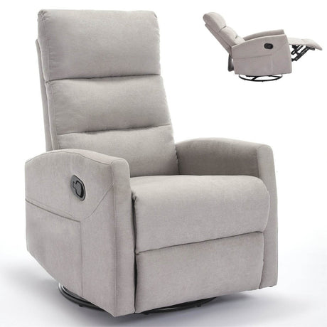 Manual Fabric Recliner Chair Grey With Swivel Rocker - Blissora - Omega Lifestyles