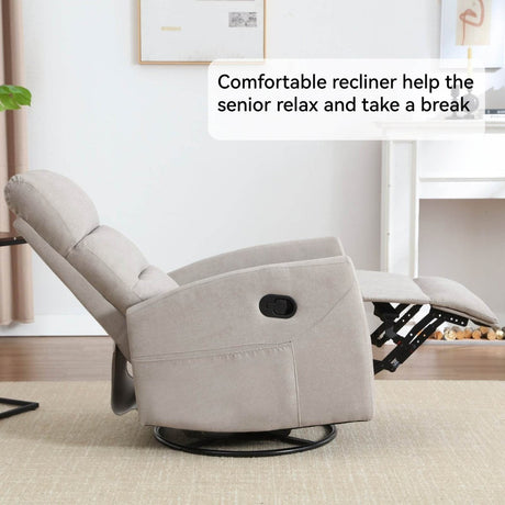 Manual Fabric Recliner Chair Grey With Swivel Rocker - Blissora - Omega Lifestyles