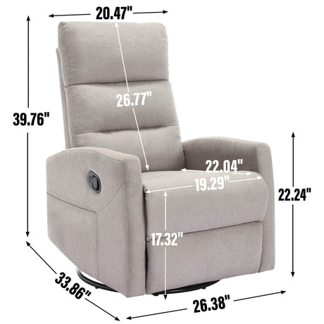 Manual Fabric Recliner Chair Grey With Swivel Rocker - Blissora - Omega Lifestyles