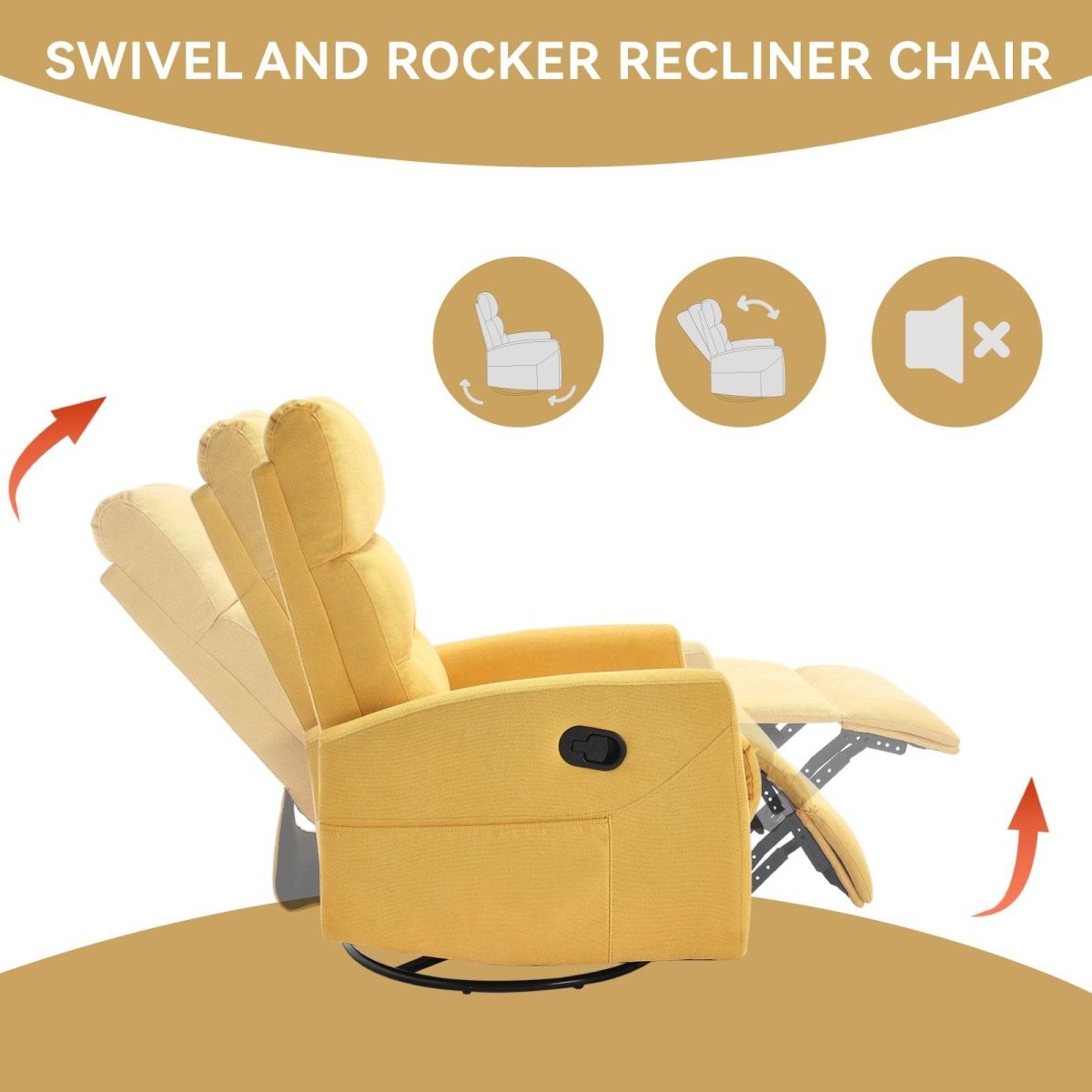 Manual Recliner Chair With Rocker Swivel And Handle - Blissora - Omega Lifestyles