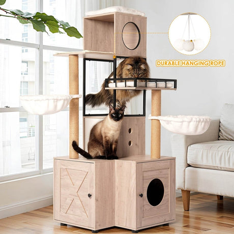 Multi - Functional Cat Tree With Litter Box And Scratching Posts - Blissora - Omega Lifestyles