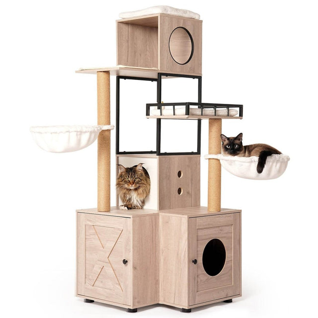 Multi-Functional Cat Tree With Litter Box And Scratching Posts - Omega Lifestyles