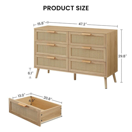 Natural 6-Drawer Rattan Cabinet Dresser With Storage - Sleep Galleria
