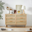Natural 6-Drawer Rattan Cabinet Dresser With Storage - Sleep Galleria