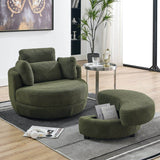 Oversized Upholstered Swivel Chair With Storage Ottoman - Omega Lifestyles