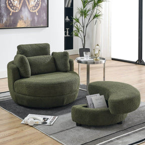 Oversized Upholstered Swivel Chair With Storage Ottoman - Omega Lifestyles