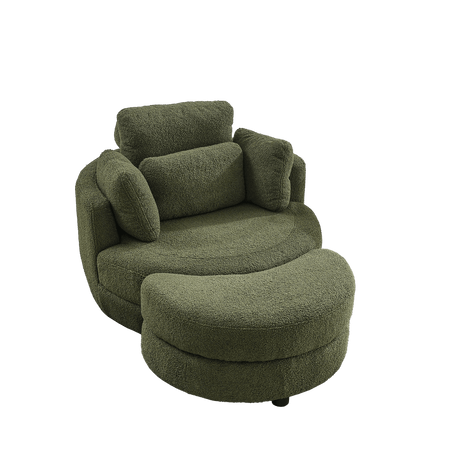 Oversized Upholstered Swivel Chair With Storage Ottoman - Omega Lifestyles