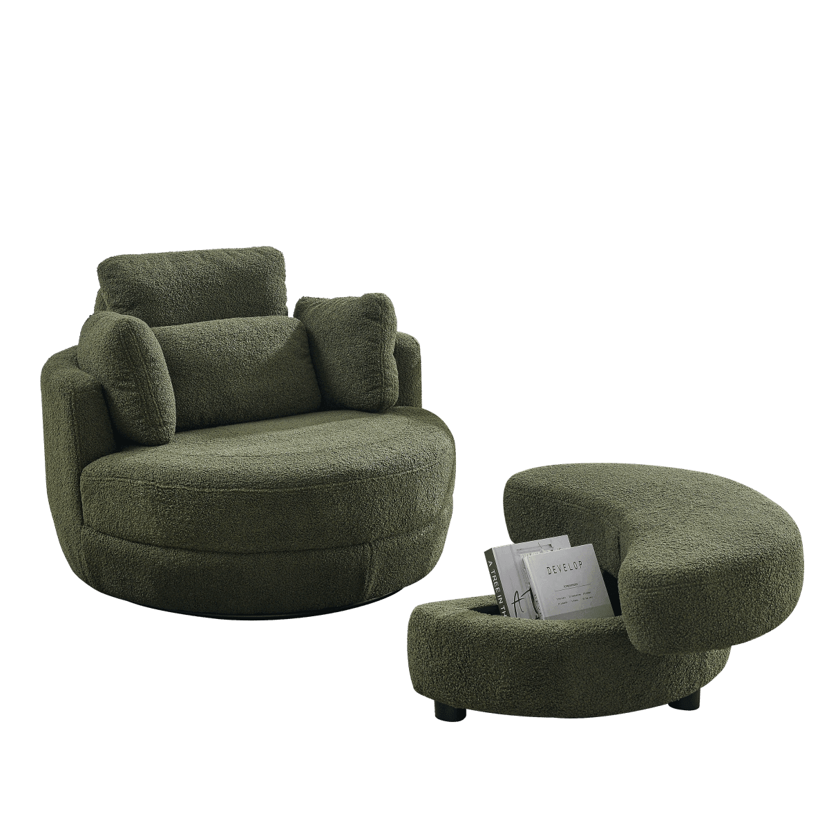 Oversized Upholstered Swivel Chair With Storage Ottoman - Omega Lifestyles