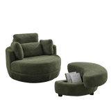Oversized Upholstered Swivel Chair With Storage Ottoman - Omega Lifestyles